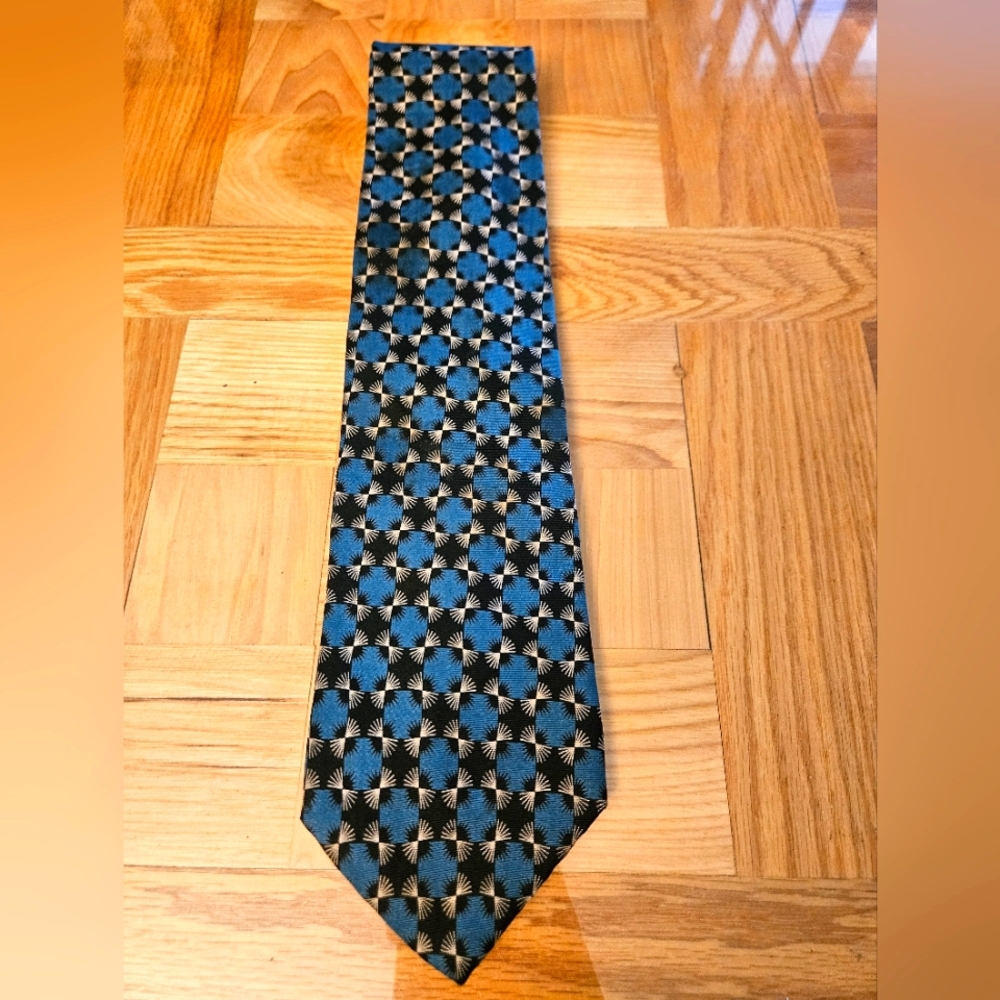 Biella Geometric Patterned Tie - Black and Blue